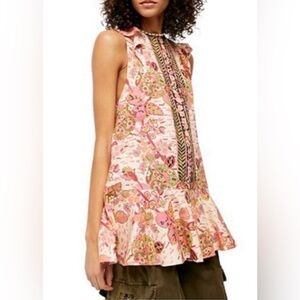Free People Pink Floral Ruffle Tunic or Mini Dress